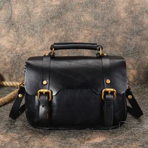 Handmade Green Leather Womens Satchel Shoulder Bag Small School Handbag Crossbody Purses for Ladies