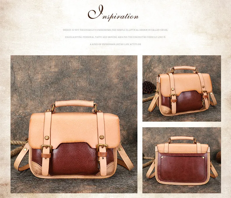 Handmade Green Leather Womens Satchel Shoulder Bag Small School Handbag Crossbody Purses for Ladies
