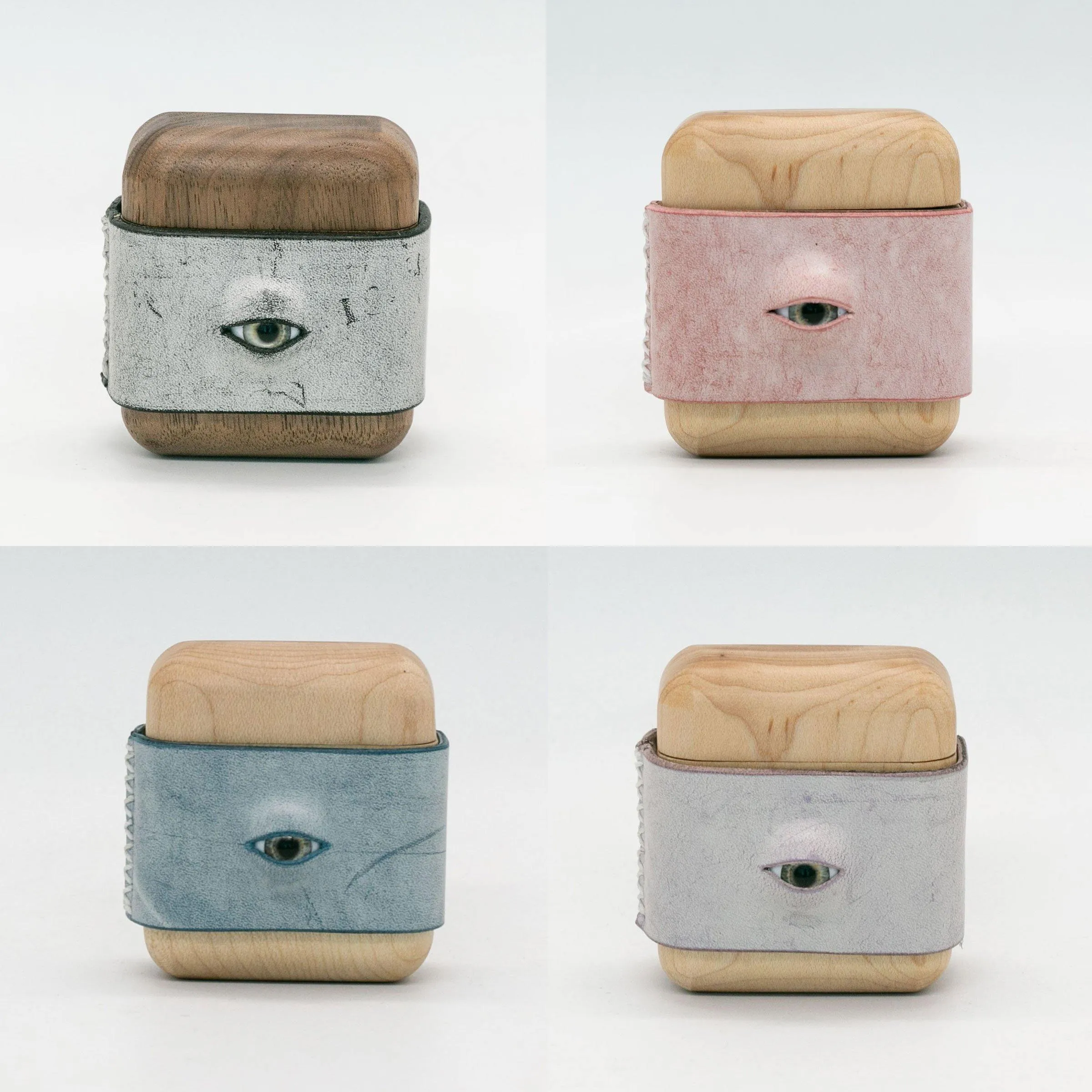 Handmade Pink Leather Wood AirPods 1,2 Case with Eye Custom Leather AirPods 1,2 Case Airpod Case Cover