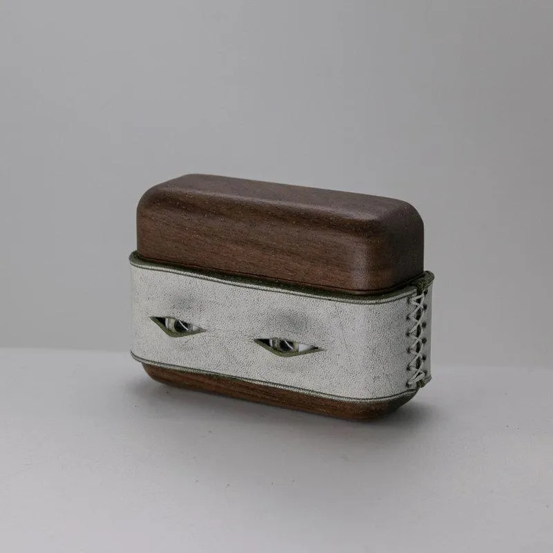 Handmade Purple Leather Coffee Wood AirPods Pro Case with Eyes Custom Leather AirPods Pro Case Airpod Case Cover