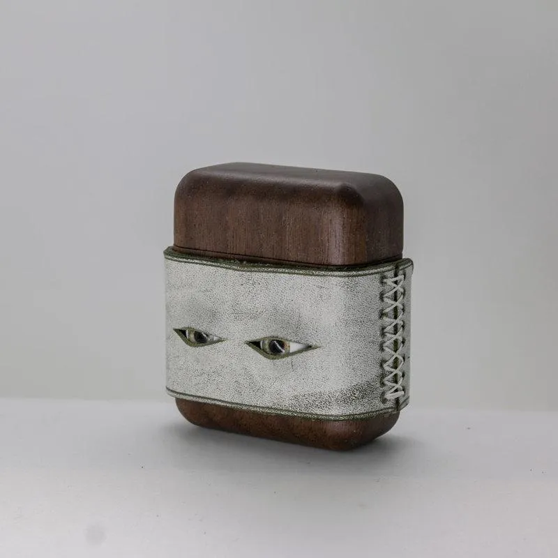 Handmade Purple Leather Coffee Wood AirPods Pro Case with Eyes Custom Leather AirPods Pro Case Airpod Case Cover