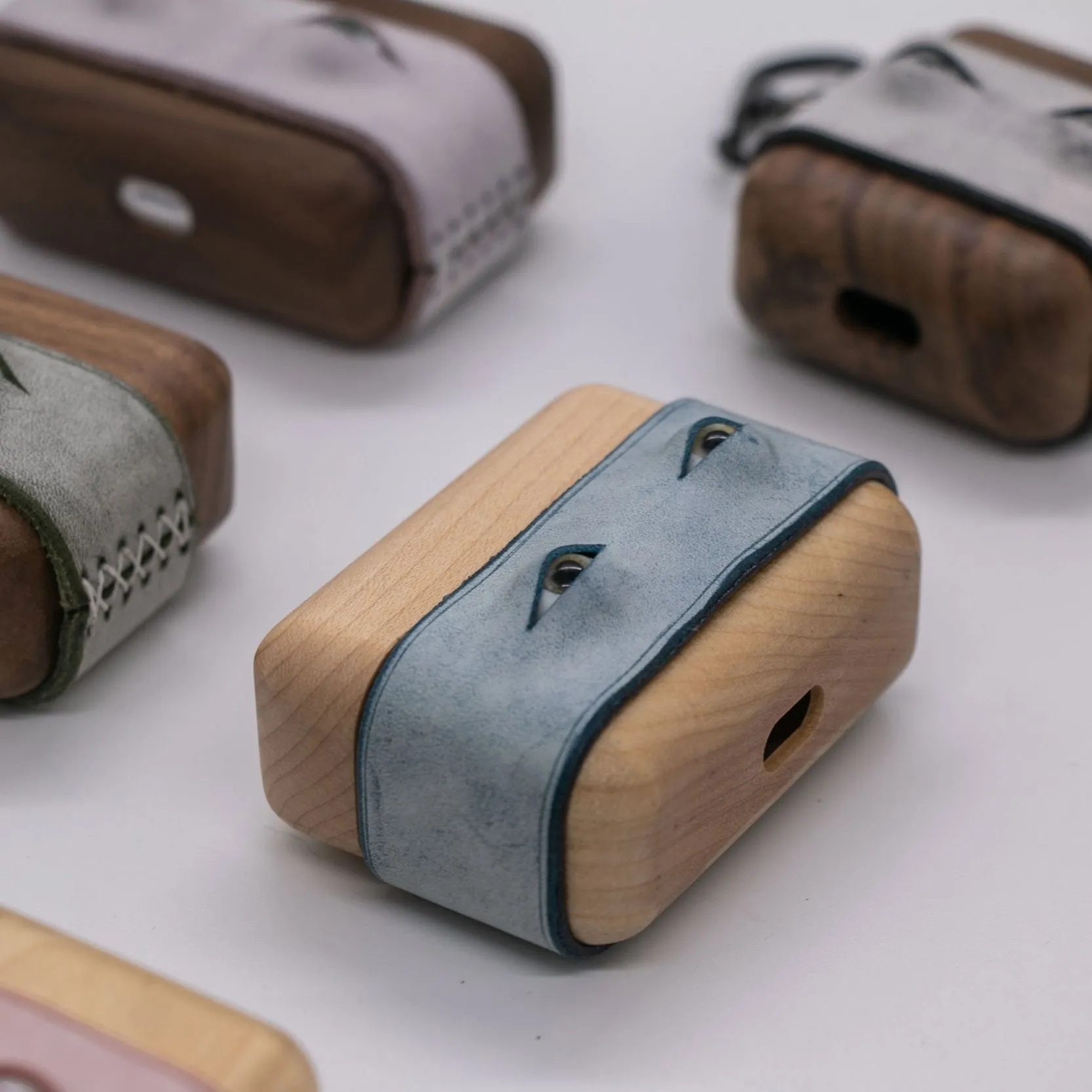 Handmade Purple Leather Coffee Wood AirPods Pro Case with Eyes Custom Leather AirPods Pro Case Airpod Case Cover