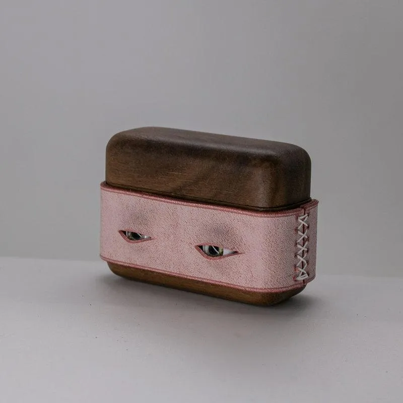 Handmade Purple Leather Coffee Wood AirPods Pro Case with Eyes Custom Leather AirPods Pro Case Airpod Case Cover