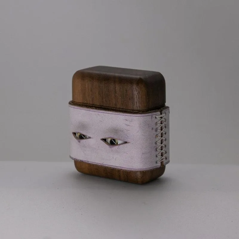 Handmade Purple Leather Coffee Wood AirPods Pro Case with Eyes Custom Leather AirPods Pro Case Airpod Case Cover
