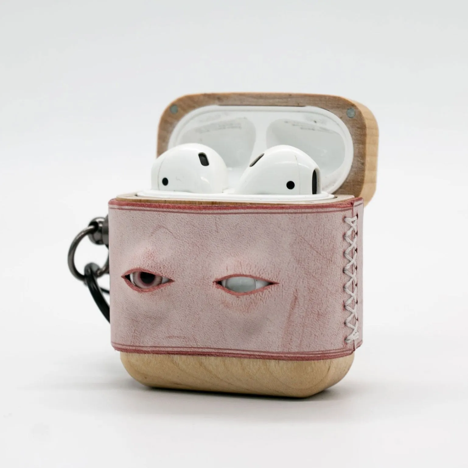 Handmade Purple Leather Coffee Wood AirPods Pro Case with Eyes Custom Leather AirPods Pro Case Airpod Case Cover