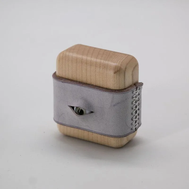 Handmade Purple Leather Wood AirPods 1,2 Case with Eye Custom Leather AirPods 1,2 Case Airpod Case Cover