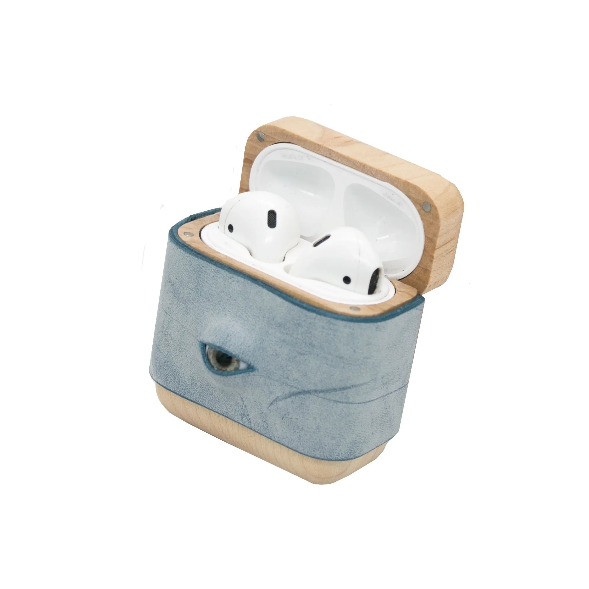 Handmade Purple Leather Wood AirPods 1,2 Case with Eye Custom Leather AirPods 1,2 Case Airpod Case Cover