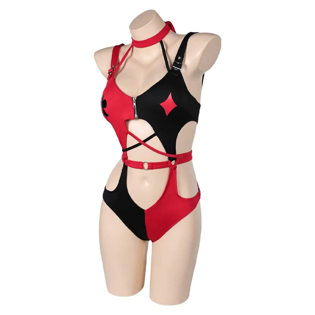 Harley Quinn Black Red Sexy One Piece Swimsuit Swimwear Cosplay Costume Outfits Halloween Carnival Suit