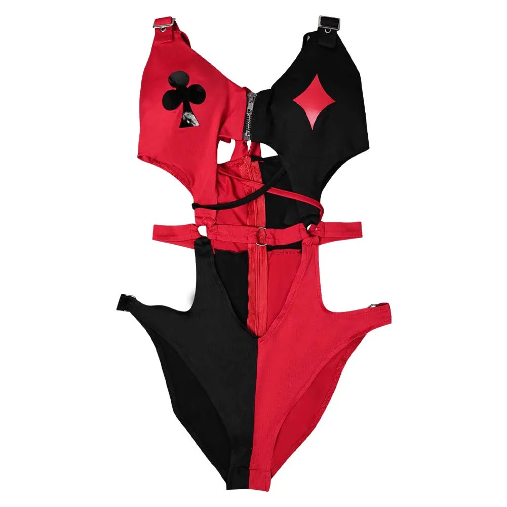 Harley Quinn Black Red Sexy One Piece Swimsuit Swimwear Cosplay Costume Outfits Halloween Carnival Suit