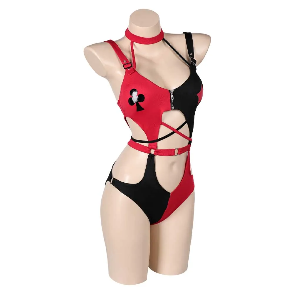 Harley Quinn Black Red Sexy One Piece Swimsuit Swimwear Cosplay Costume Outfits Halloween Carnival Suit