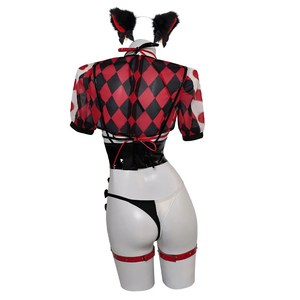 Harley Quinn Original Red and Black Squares Lingerie for Women Cosplay Costume Outfits