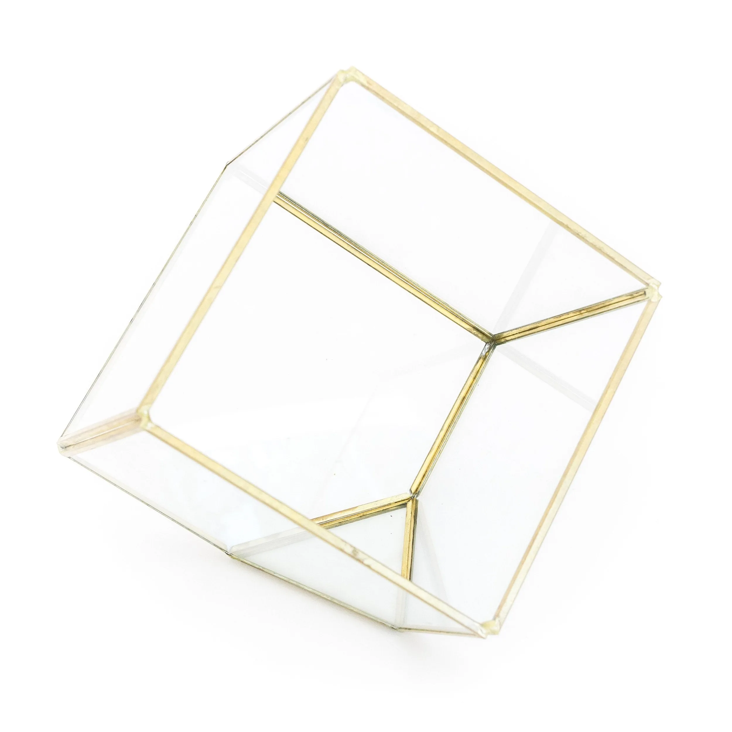 Heptahedron Geometric Glass Terrarium - Gold Metallic Finish - Trendy Holder For Tillandsia Air Plants