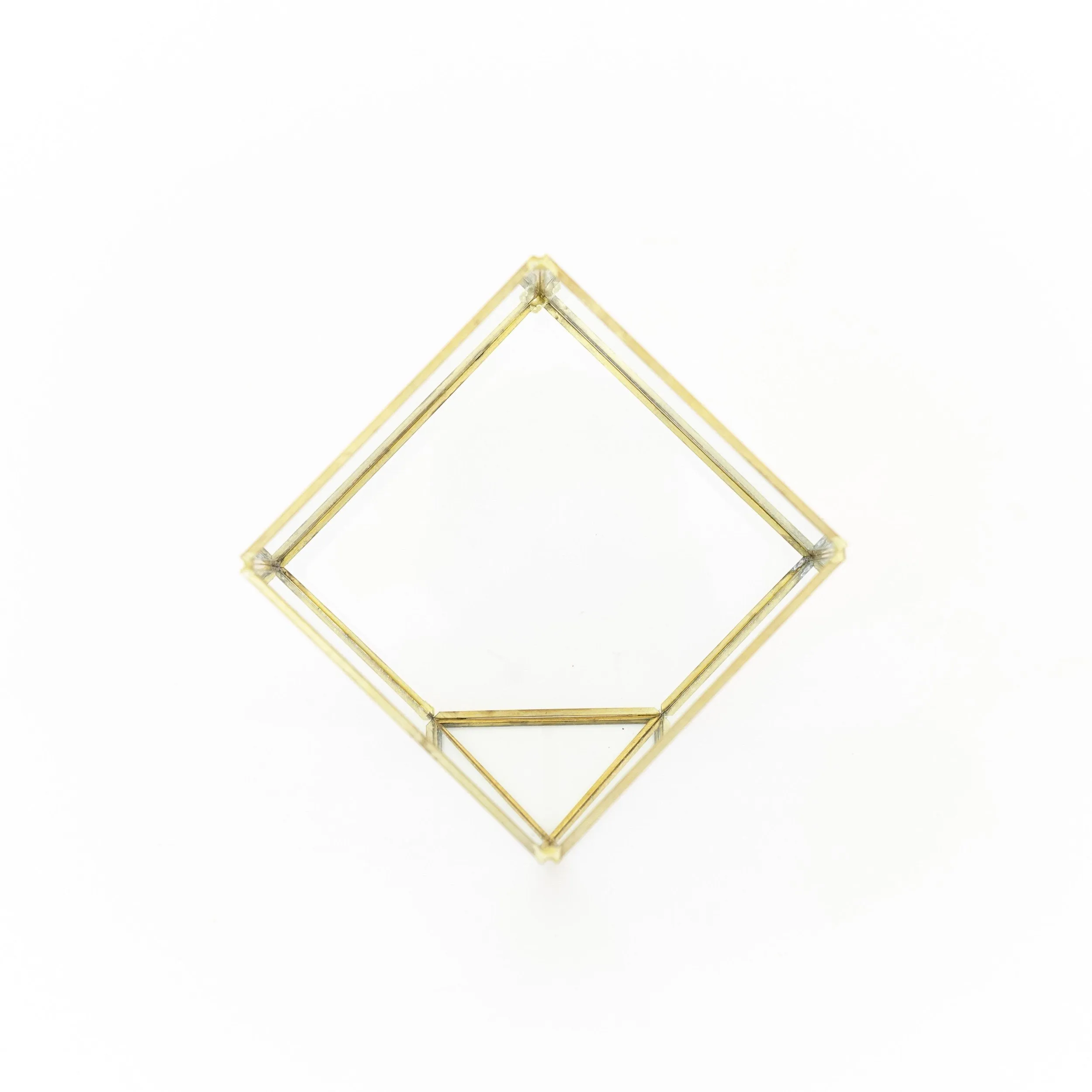 Heptahedron Geometric Glass Terrarium - Gold Metallic Finish - Trendy Holder For Tillandsia Air Plants