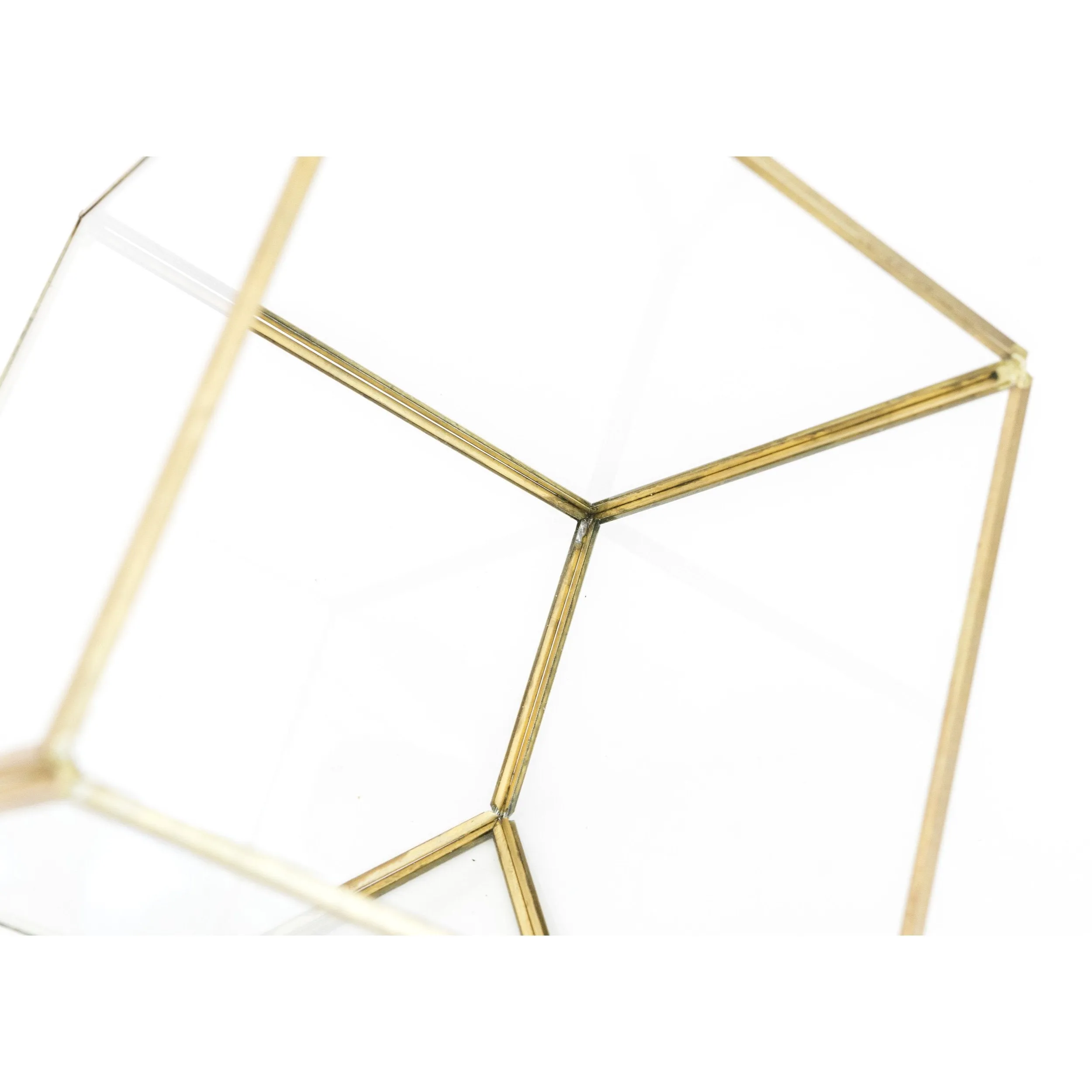 Heptahedron Geometric Glass Terrarium - Gold Metallic Finish - Trendy Holder For Tillandsia Air Plants