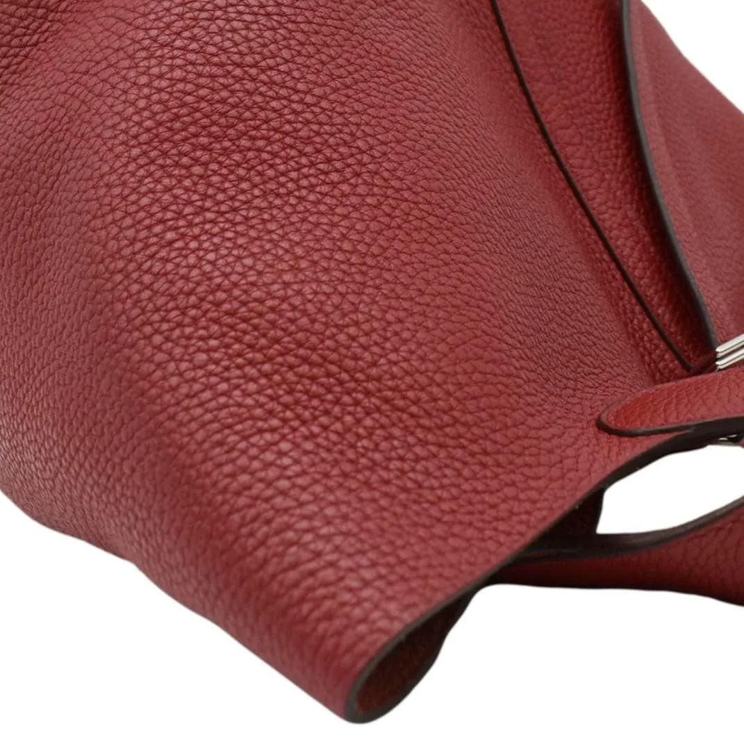 HERMES Picotin Lock 22 Taurillon Clemence Leather Hobo Bag Red