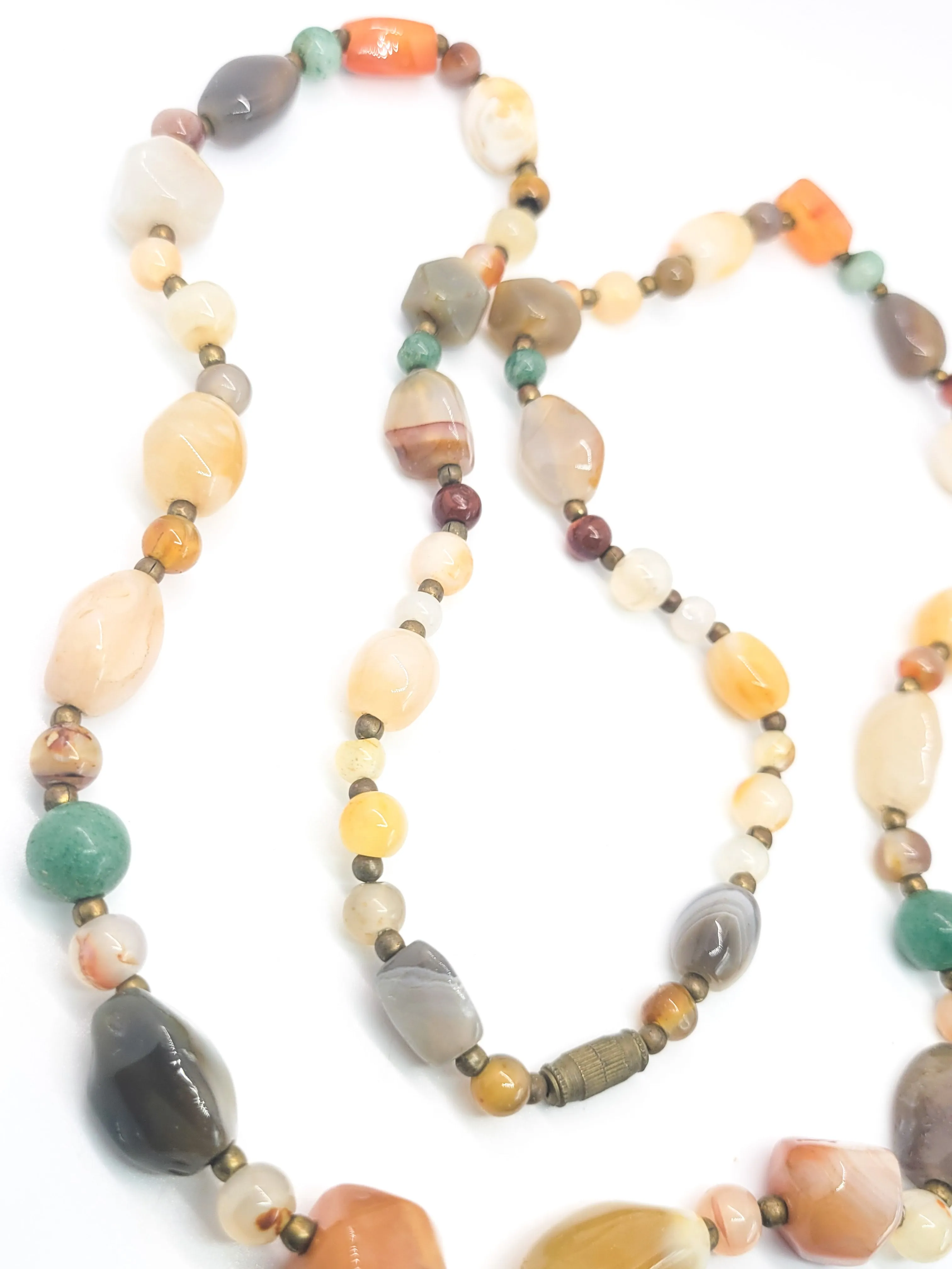 Hobo beaded long gemstone carnelian agate vintage necklace 24 inch