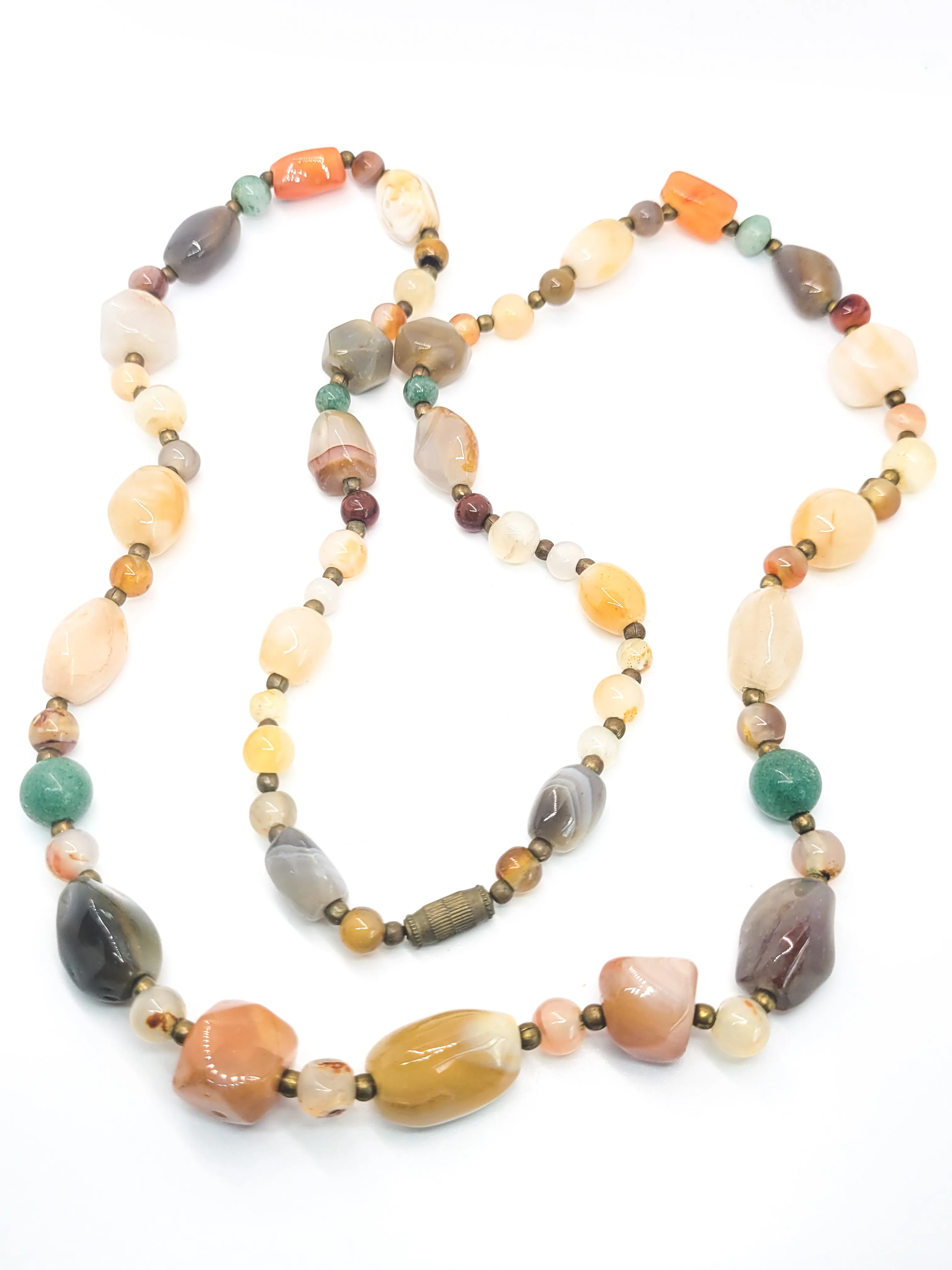 Hobo beaded long gemstone carnelian agate vintage necklace 24 inch