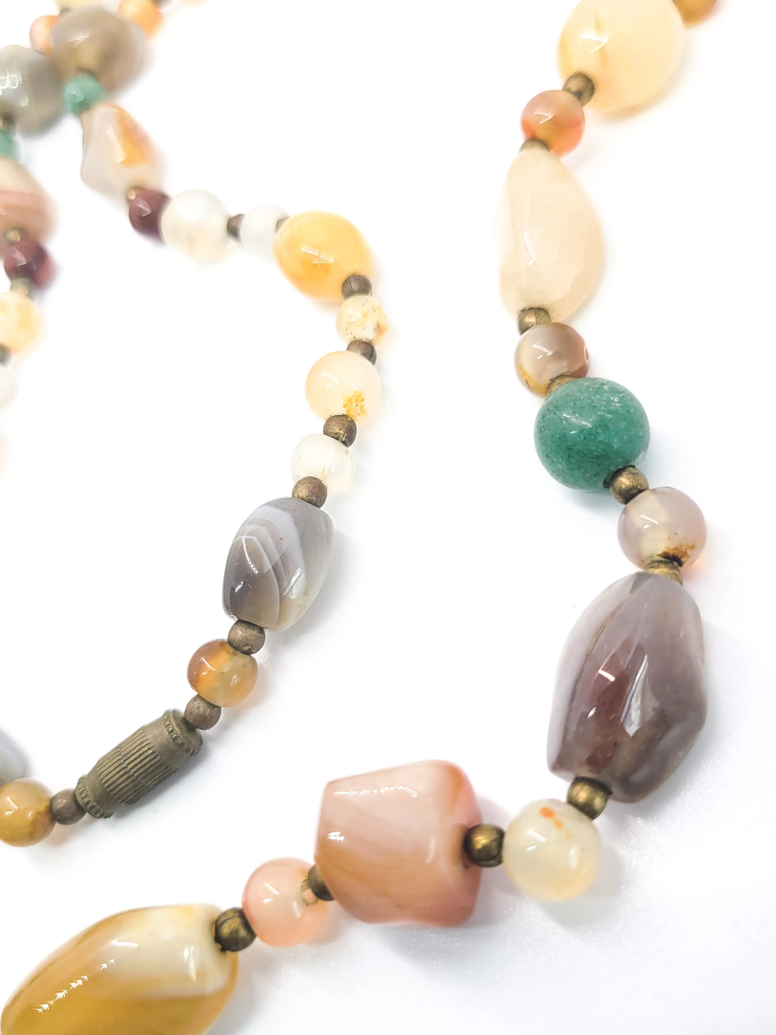 Hobo beaded long gemstone carnelian agate vintage necklace 24 inch