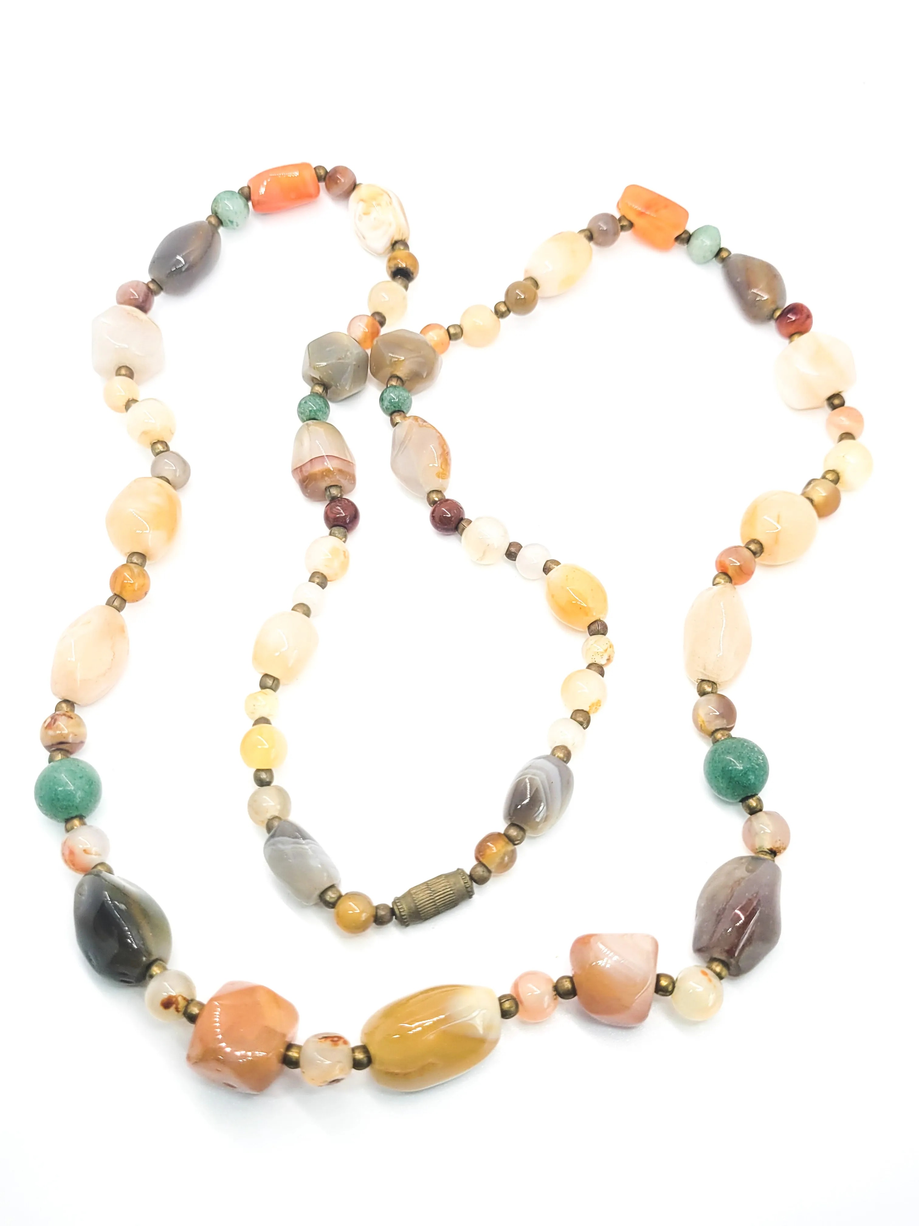 Hobo beaded long gemstone carnelian agate vintage necklace 24 inch