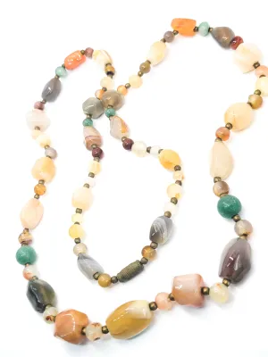 Hobo beaded long gemstone carnelian agate vintage necklace 24 inch