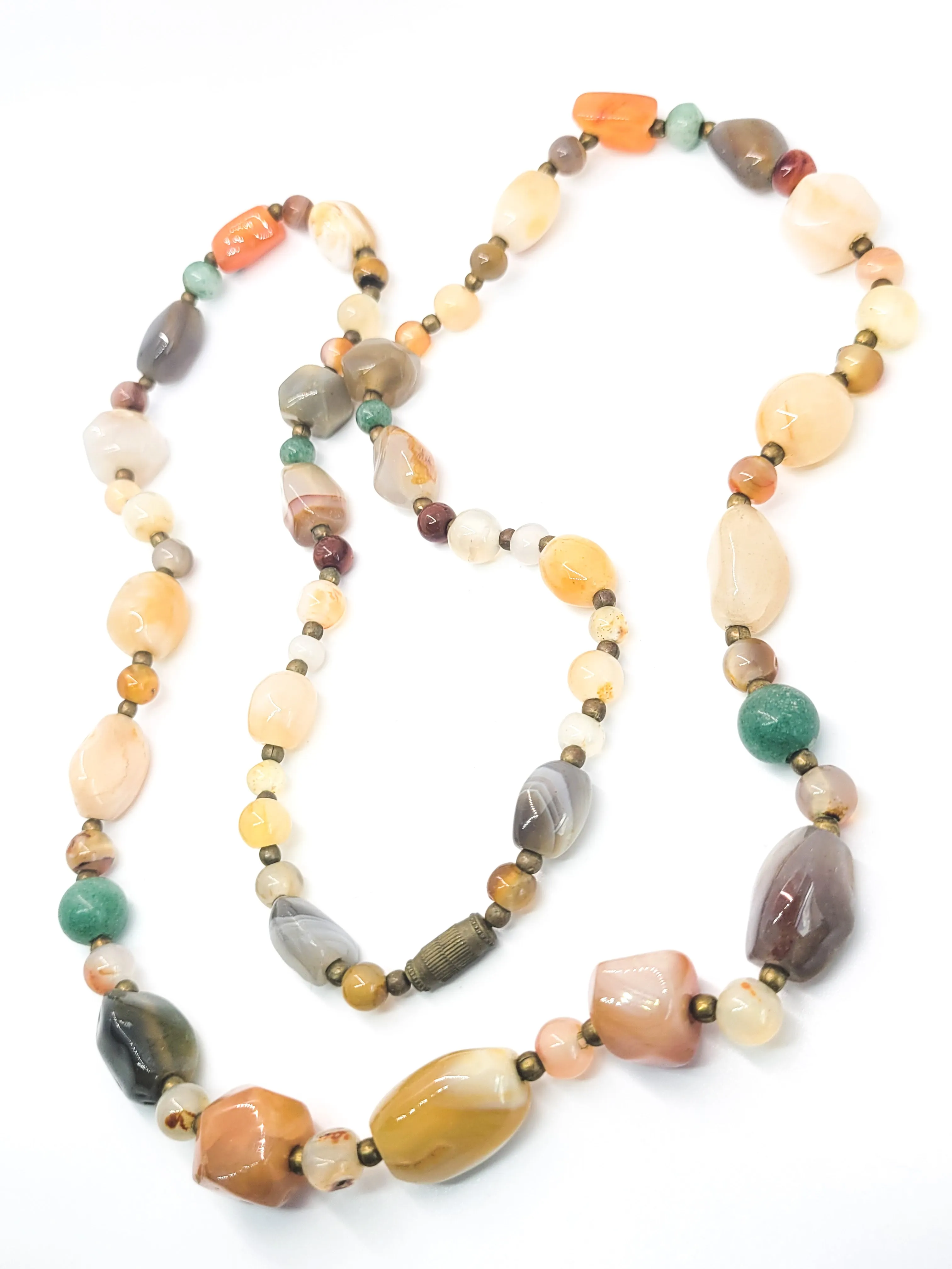 Hobo beaded long gemstone carnelian agate vintage necklace 24 inch