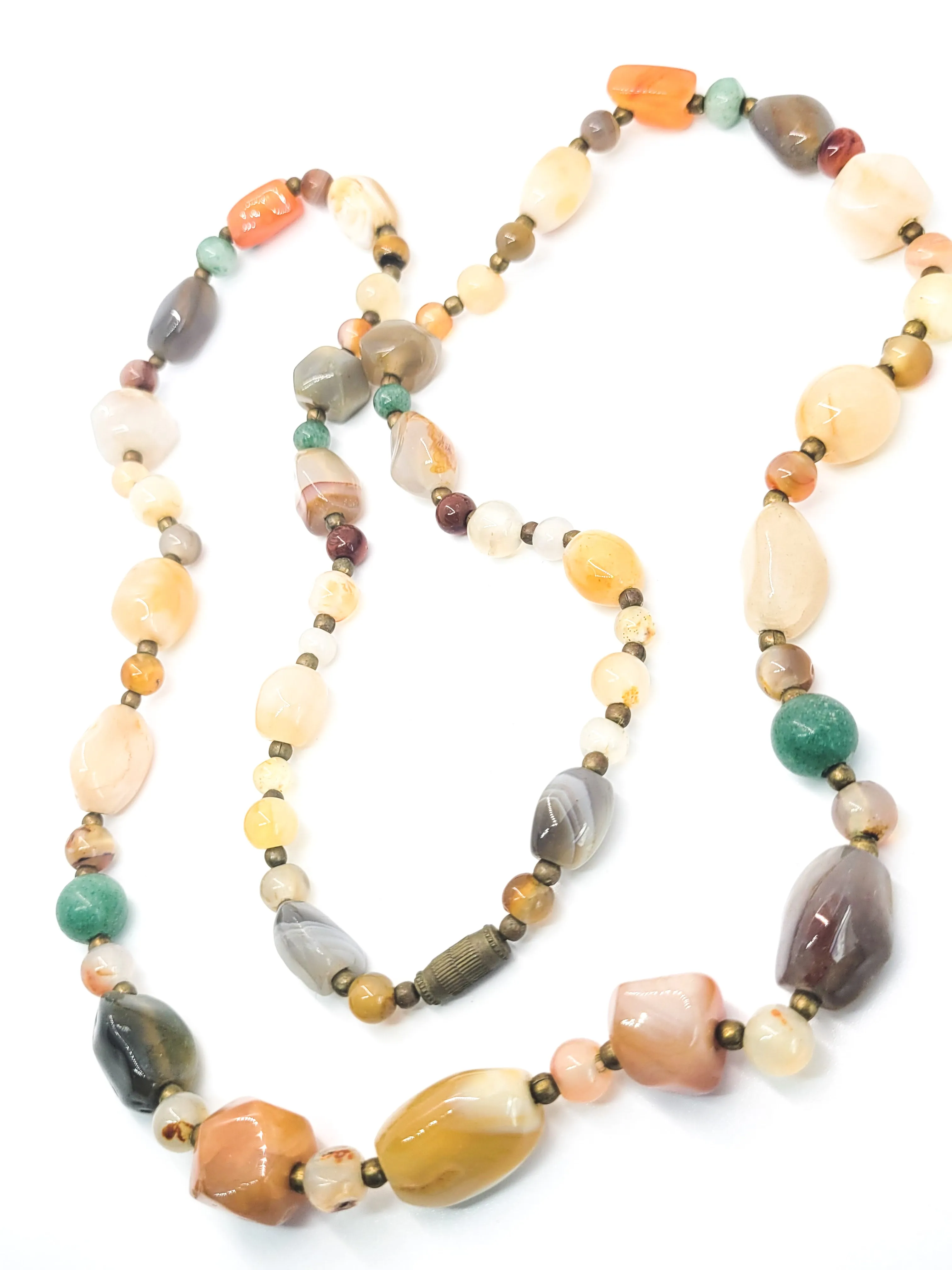 Hobo beaded long gemstone carnelian agate vintage necklace 24 inch