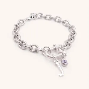 Initial & Birthstone Chunky Horsebit Bracelet, Silver