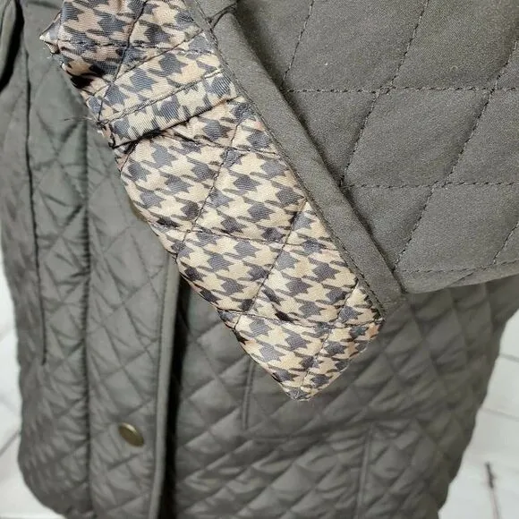 J Jill Quilted Coat Jacket Brown Houndstooth Liner