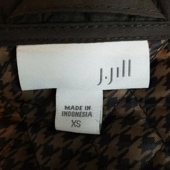 J Jill Quilted Coat Jacket Brown Houndstooth Liner