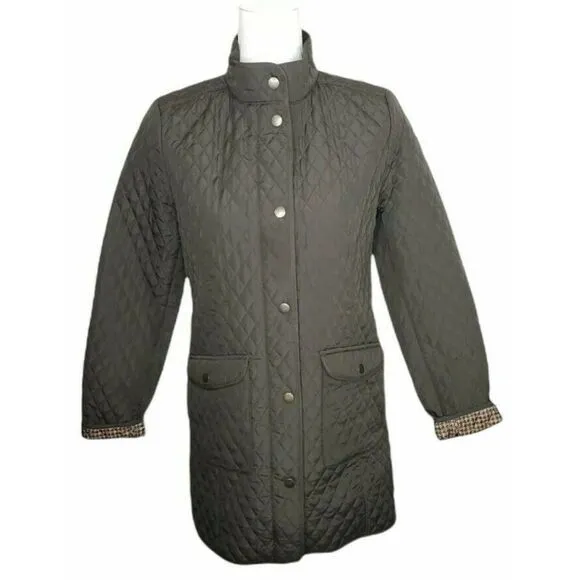 J Jill Quilted Coat Jacket Brown Houndstooth Liner
