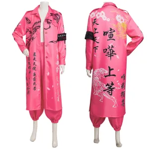 Japanese Bosozoku Kimono Cosplay Costume Pink Coat Pants Outfits Halloween Carnival Suit