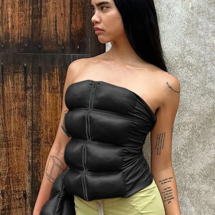K23TP260European and american women's clothing2023Autumn and Winter New Foreign Trade Cross-Border Solid Color Tight Cotton-Padded JacketPULeather Top