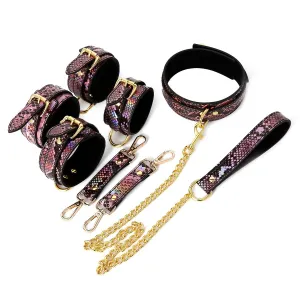 Kiotos Leather - BDSM Set 3-delig Met Reptielenprint - Goud/Roze
