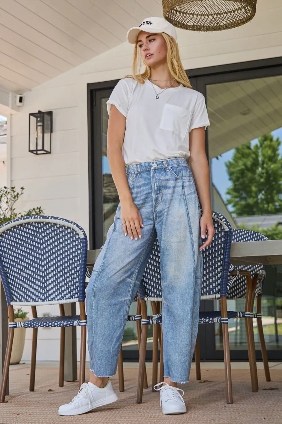 Knit "Denim" Barrel Pants