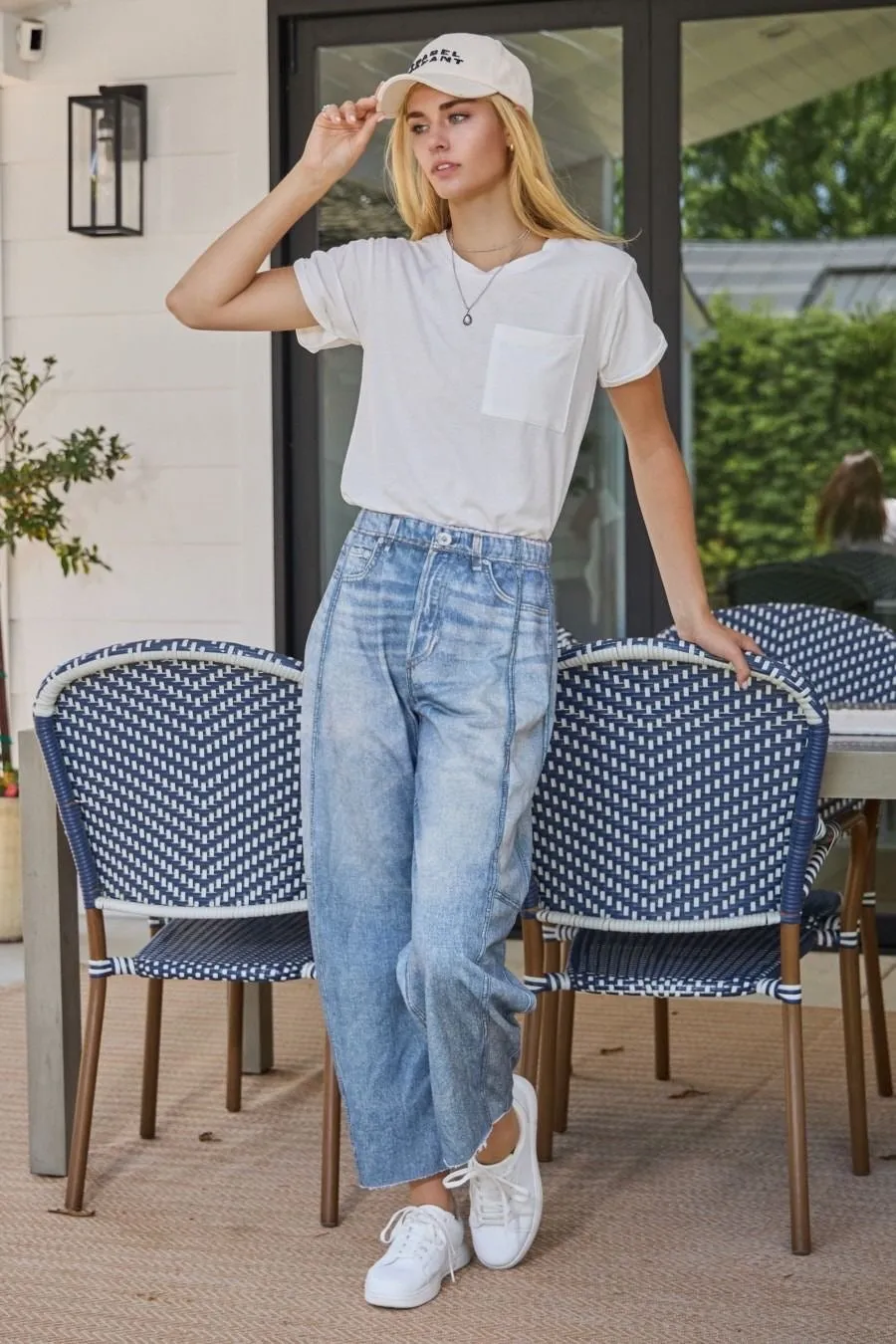Knit "Denim" Barrel Pants