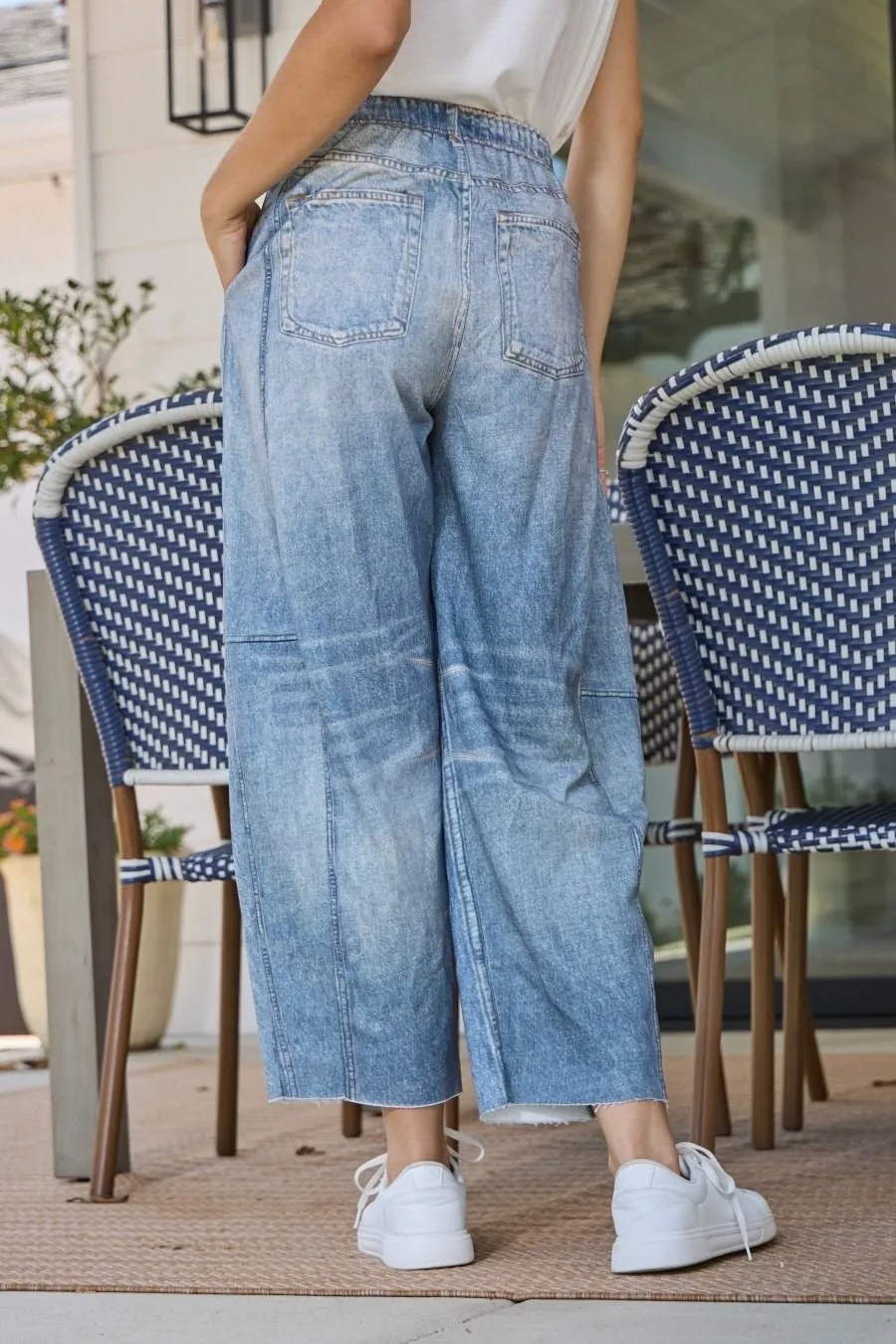 Knit "Denim" Barrel Pants