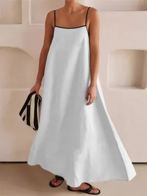 Ladies Contrast Color Lace-Up Spaghetti Strap Summer Dress