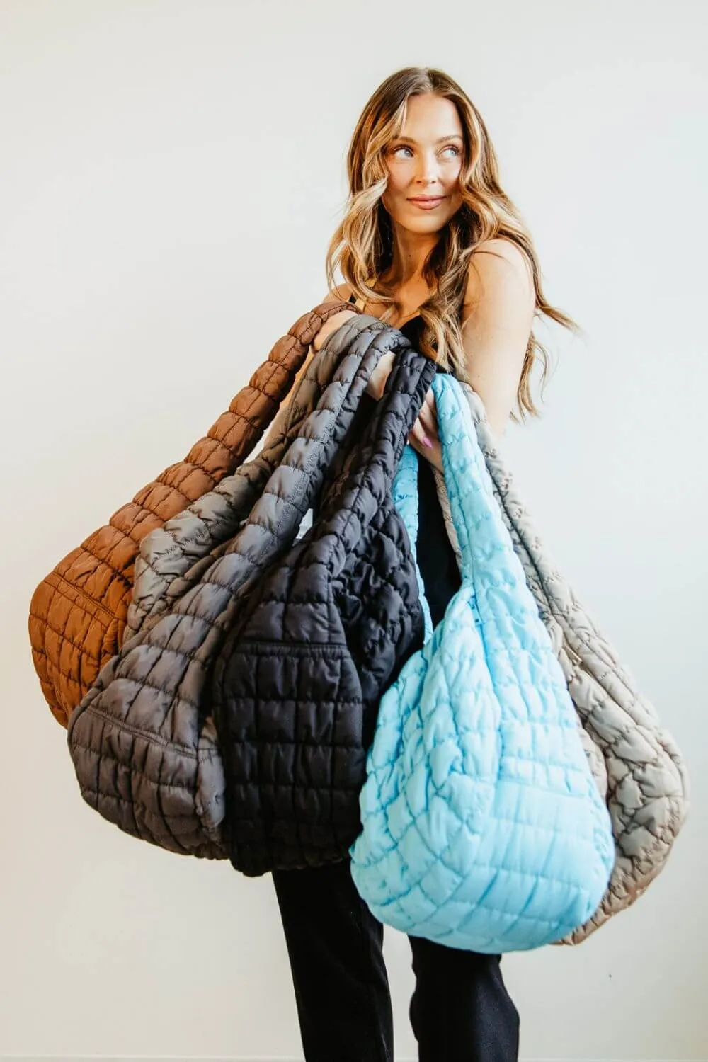 Large Carryall Quilted Puffer Bag for Women in Grey | QBS320125-DARKGREY