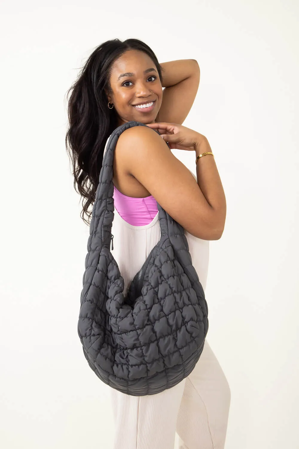 Large Carryall Quilted Puffer Bag for Women in Grey | QBS320125-DARKGREY