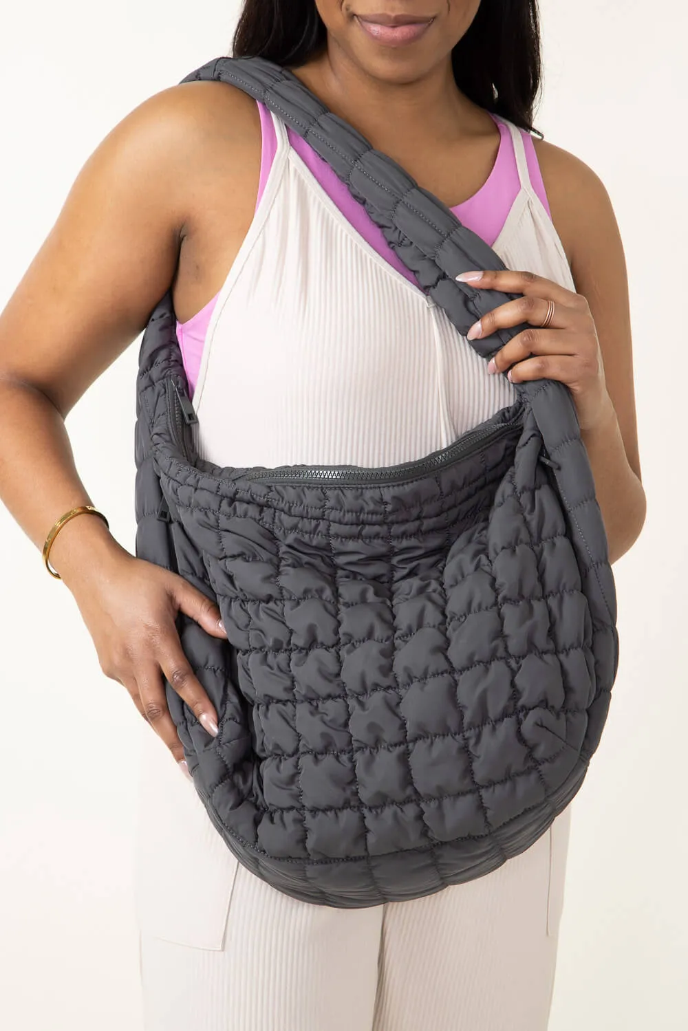 Large Carryall Quilted Puffer Bag for Women in Grey | QBS320125-DARKGREY