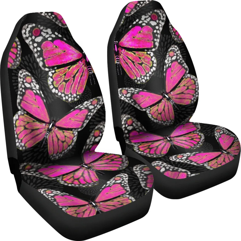 Large Pink Butterflies Black Car Seat Covers