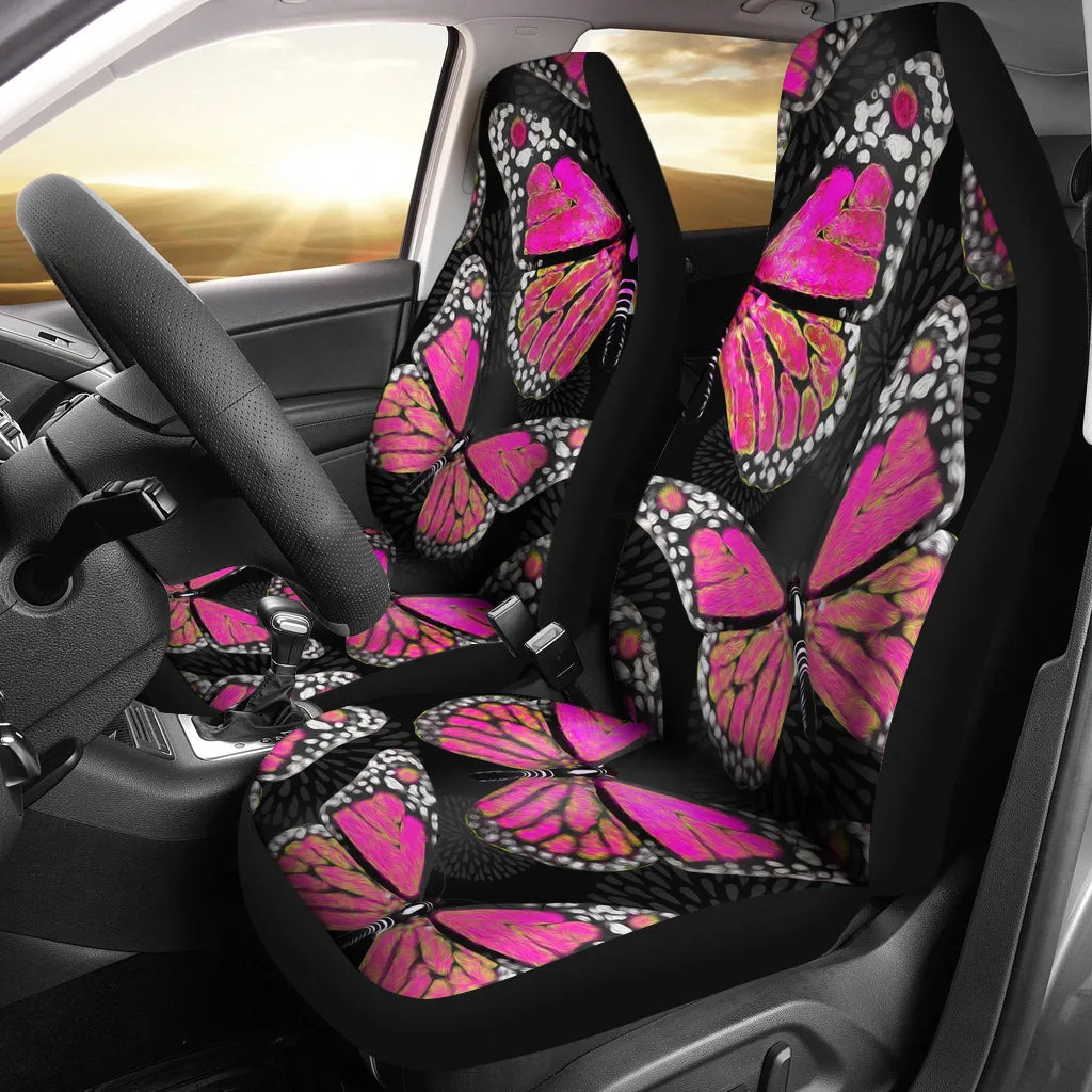 Large Pink Butterflies Black Car Seat Covers