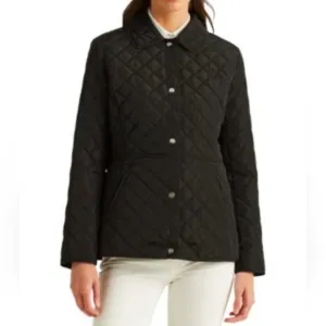 Lauren Ralph Lauren Diamond Quilted Snap Close Chore Utility Jacket Black Sz L