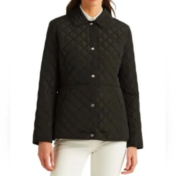 Lauren Ralph Lauren Diamond Quilted Snap Close Chore Utility Jacket Black Sz L