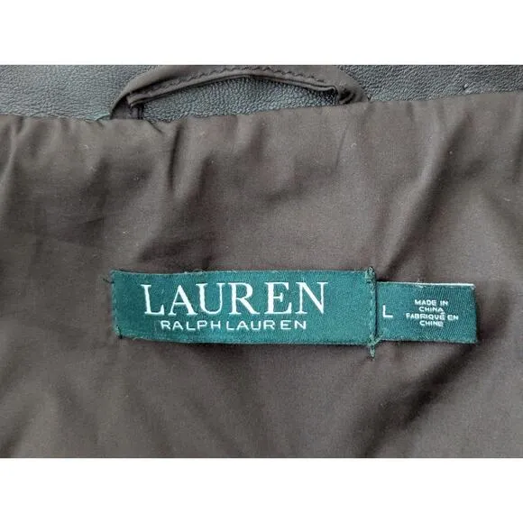 Lauren Ralph Lauren Diamond Quilted Snap Close Chore Utility Jacket Black Sz L