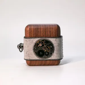 Leather Wood AirPods 1,2 Case with Black Watch Movement Handmade Custom Leather AirPods 1,2 Case Airpod Case Cover