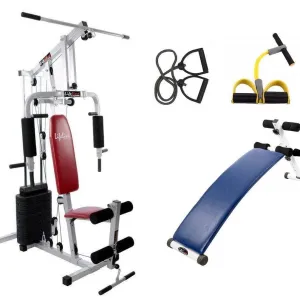 Lifeline Home Gym Setup 002 For Workout At Home Bundles With Resistance Band, Pull Reducer and Exercise Curve Bench 5501A || Available on EMI