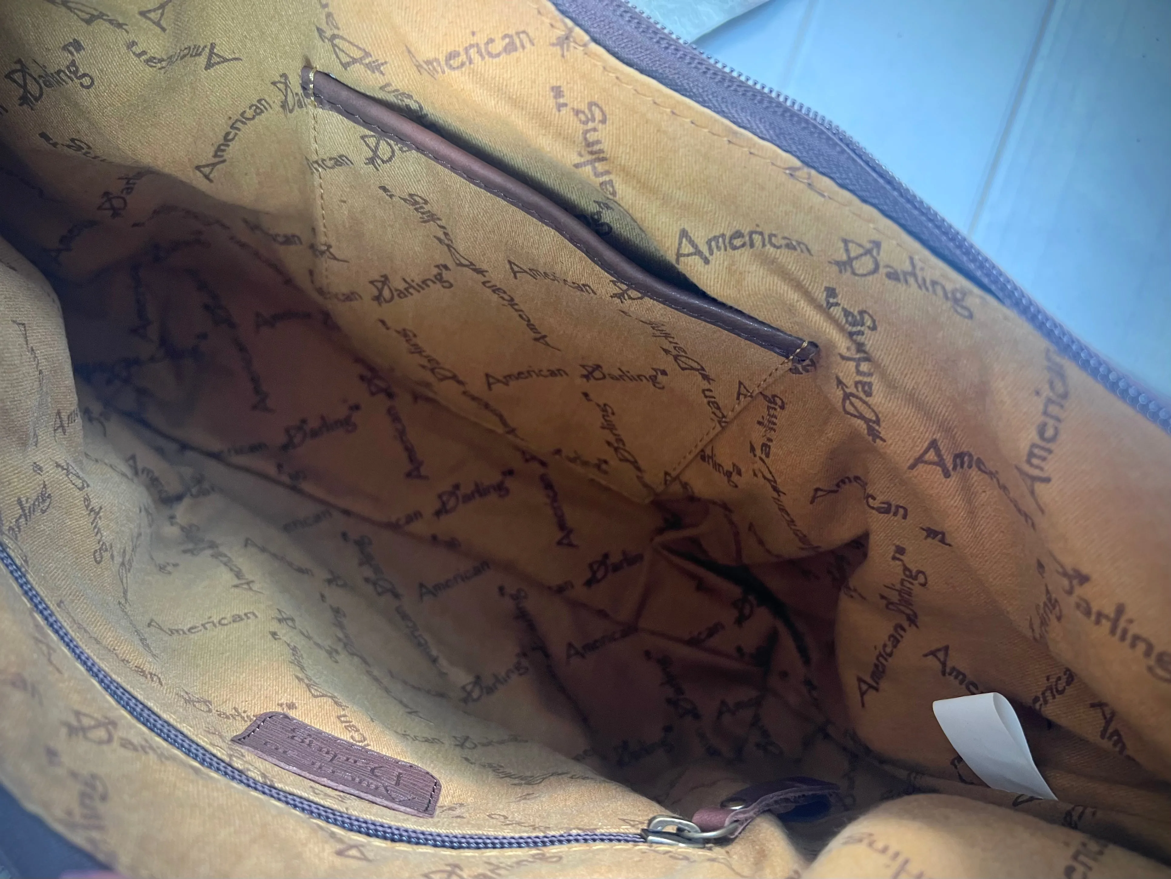 Light and Dark Leather Floral Tooled Cowhide Hobo Handbag