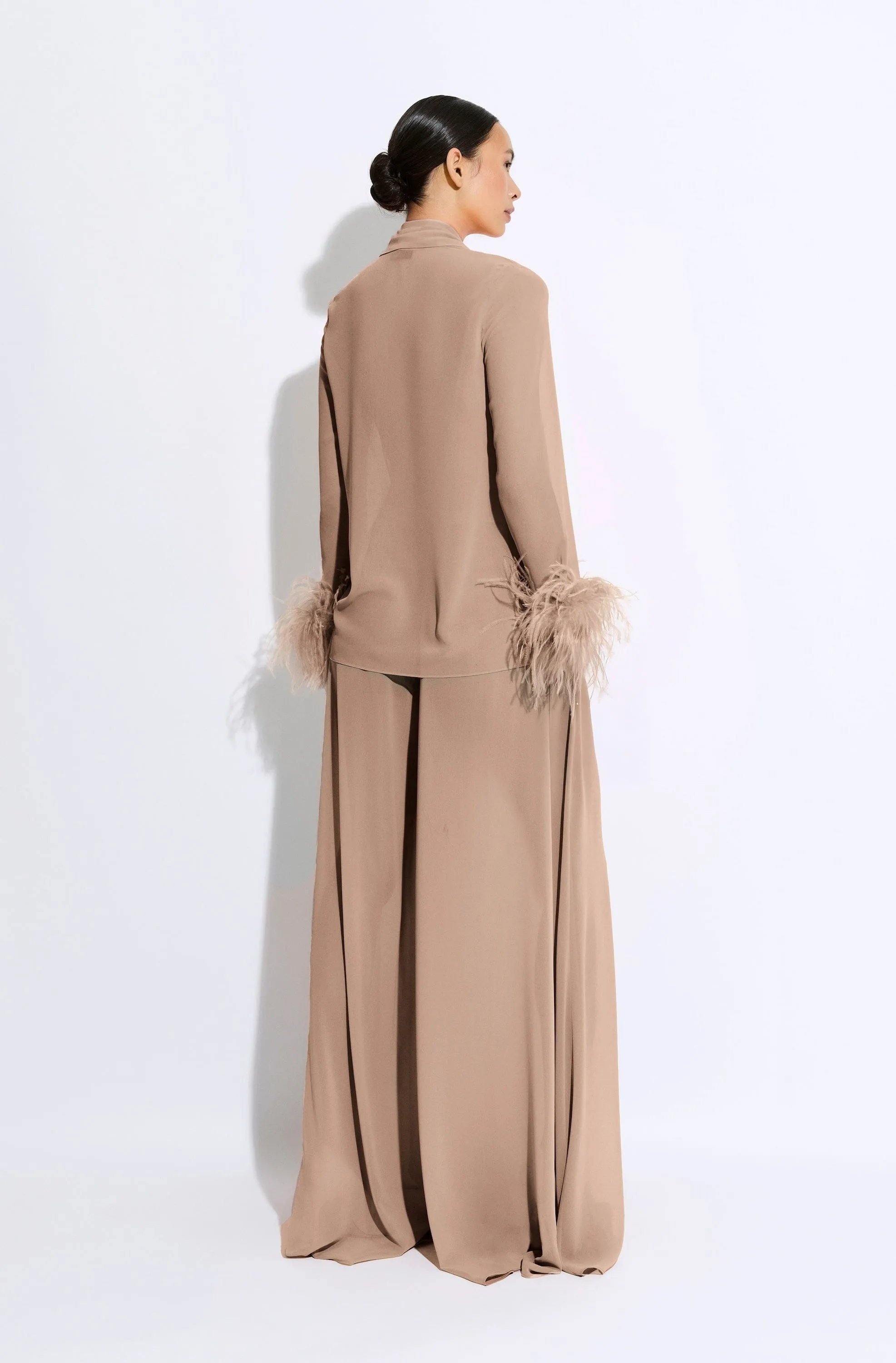 Lightweight Georgette Scarf Top With Feathers