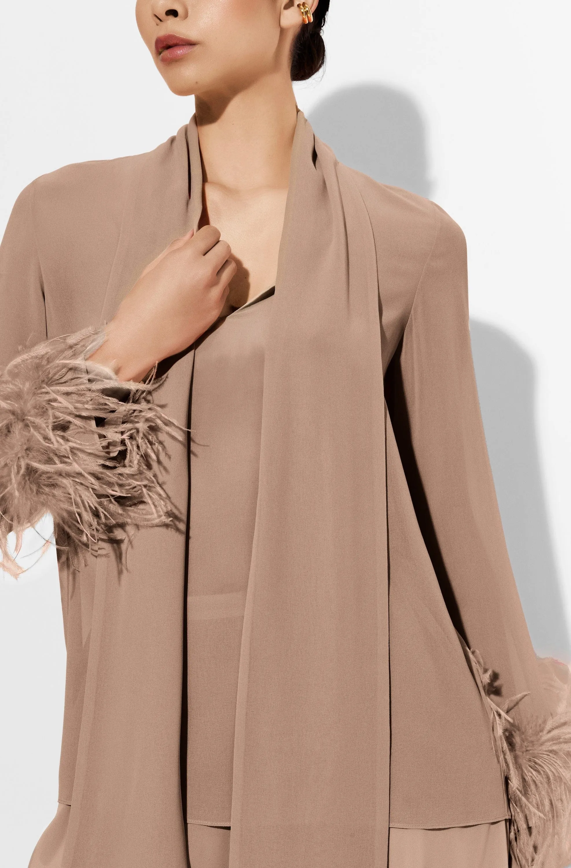 Lightweight Georgette Scarf Top With Feathers